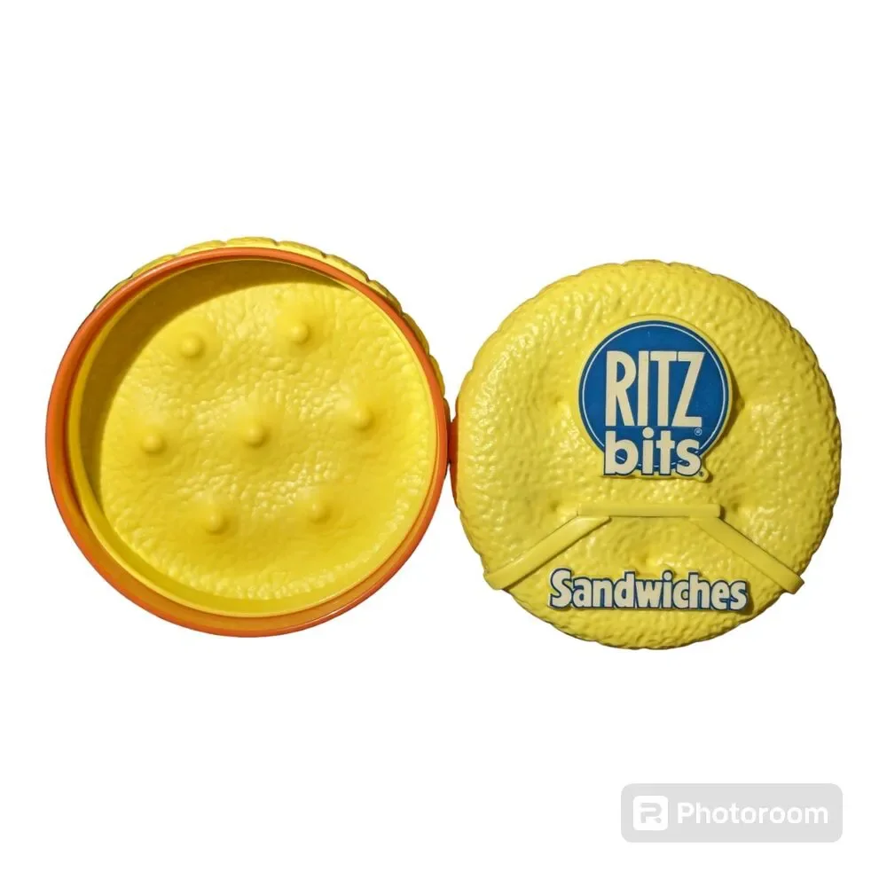 Nabisco Ritz Bits Sandwiches Crackers VTG 1991 Yellow Holder Snap Top Container